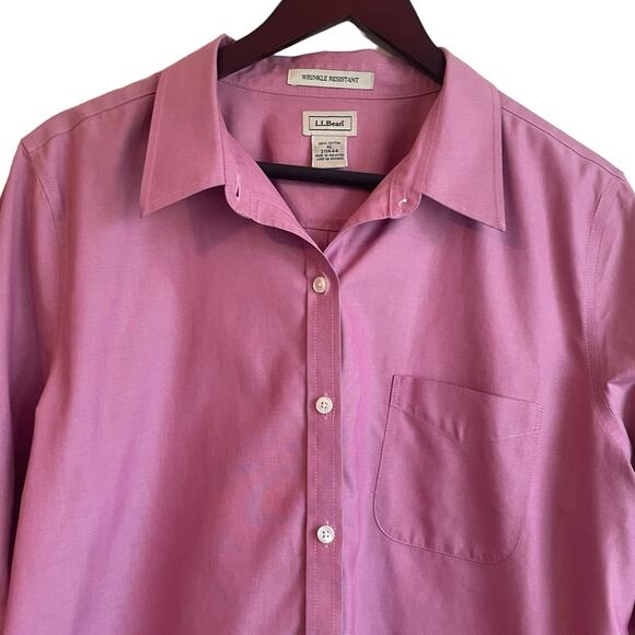LL Bean Women Cotton Top XL Pink Wrinkle Free Button Up Minimalistic Workwear - Picture 9 of 9